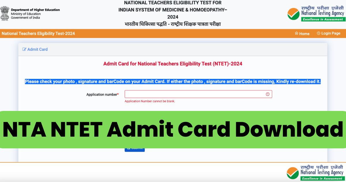 NTET Admit Card 2024, exams.nta.ac.in Hall Ticket Call Letter PDF Download